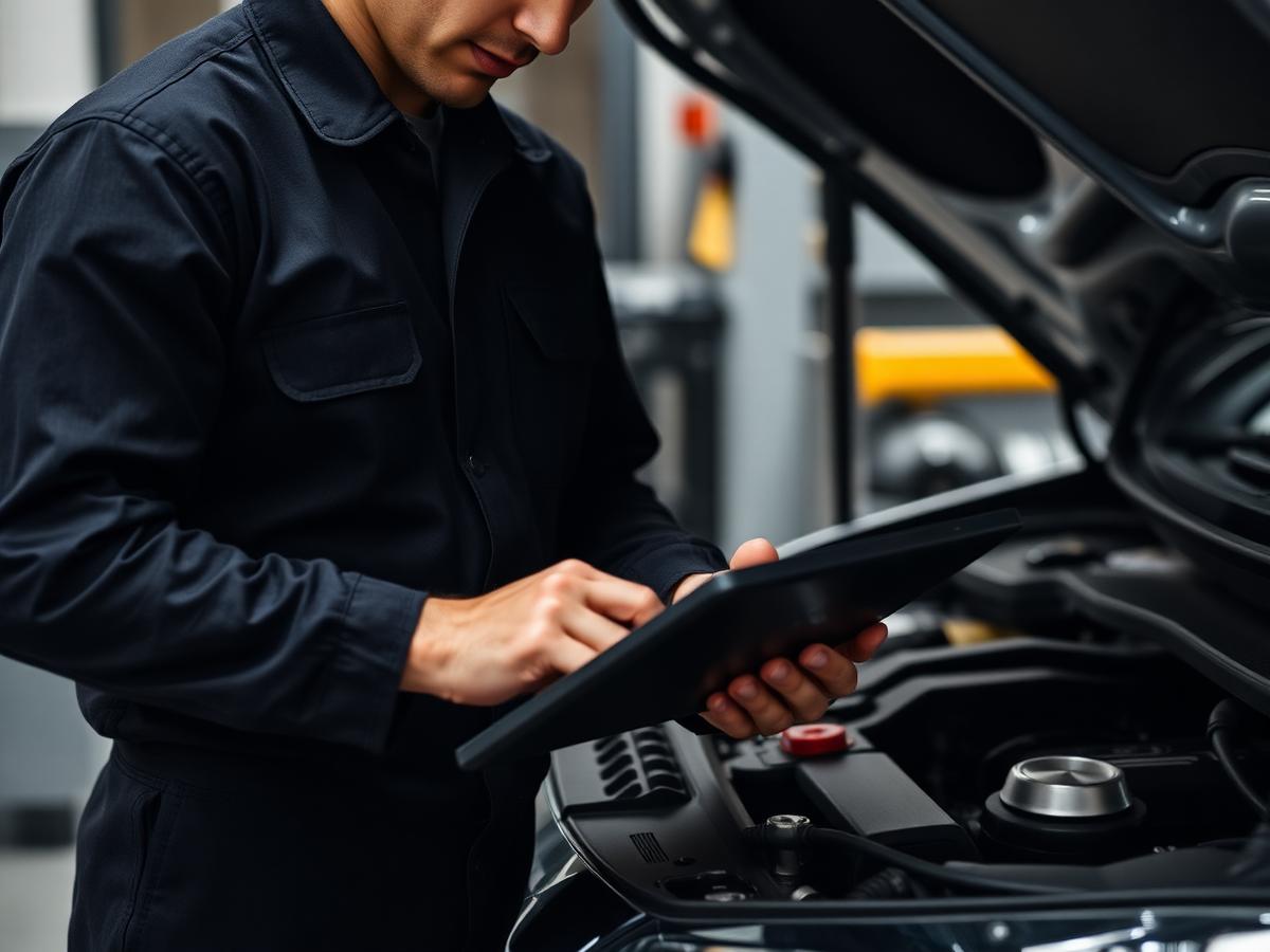 Technician documenting a digital vehicle inspection on a tablet